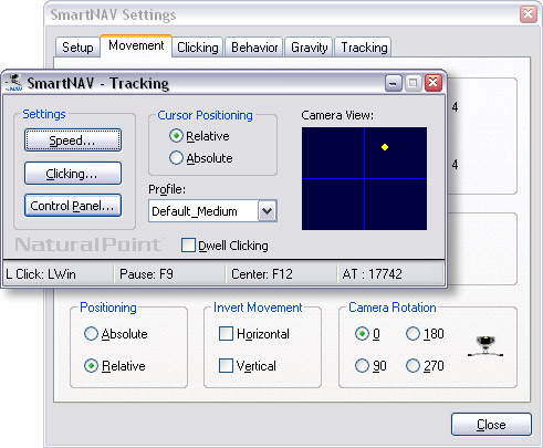 NaturalPoint SmartNAV Software Control Panel